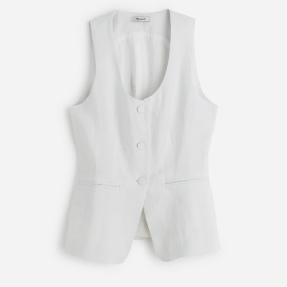 Madewell 100% Linen Scoopneck Cutaway Vest Top Salt White Size 4 NWT - Picture 4 of 10